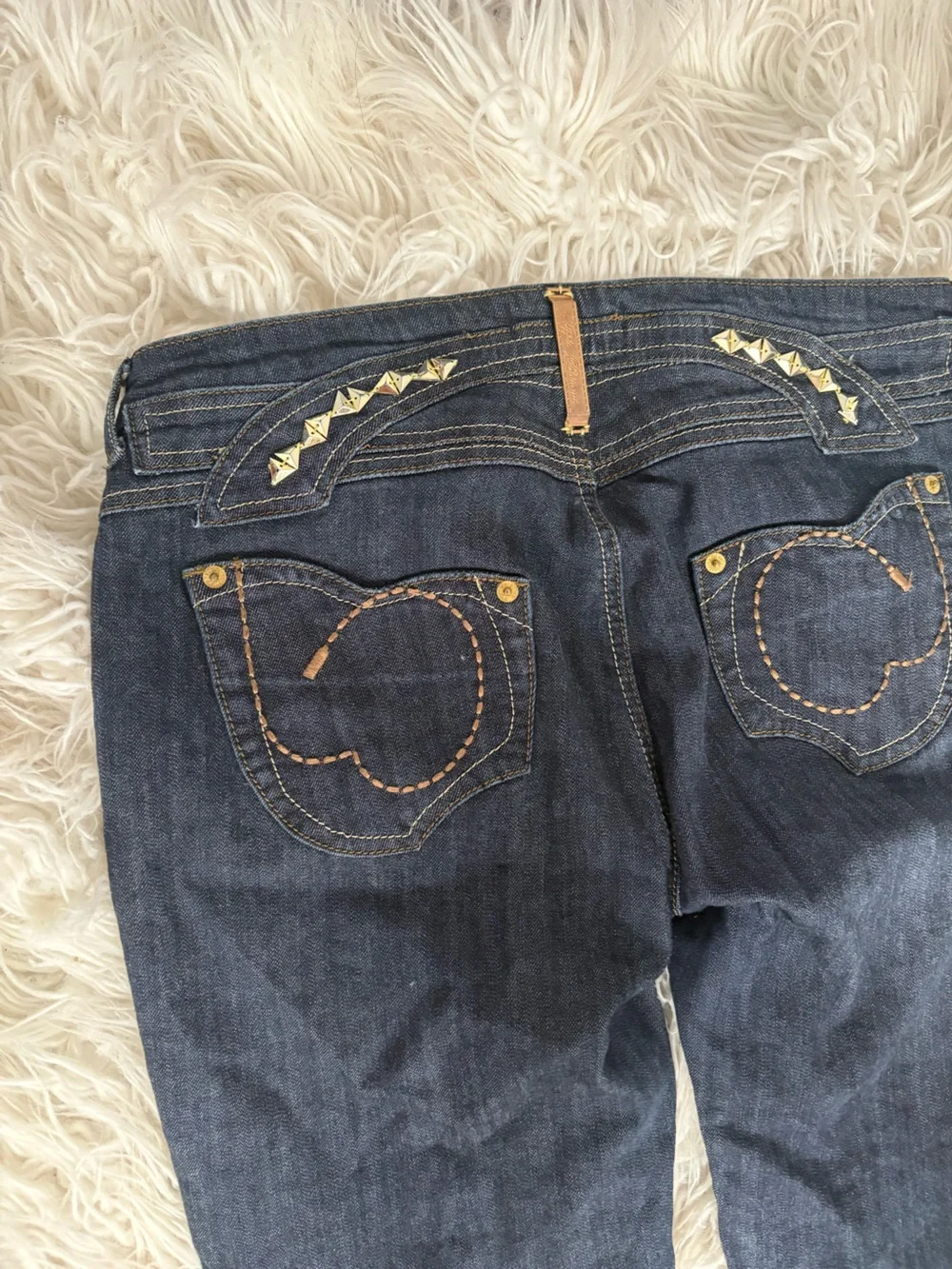 Vintage Y2K Apple Bottoms Dark Wash Jeans Studded Pockets Ankle Zip Size 13 / 14